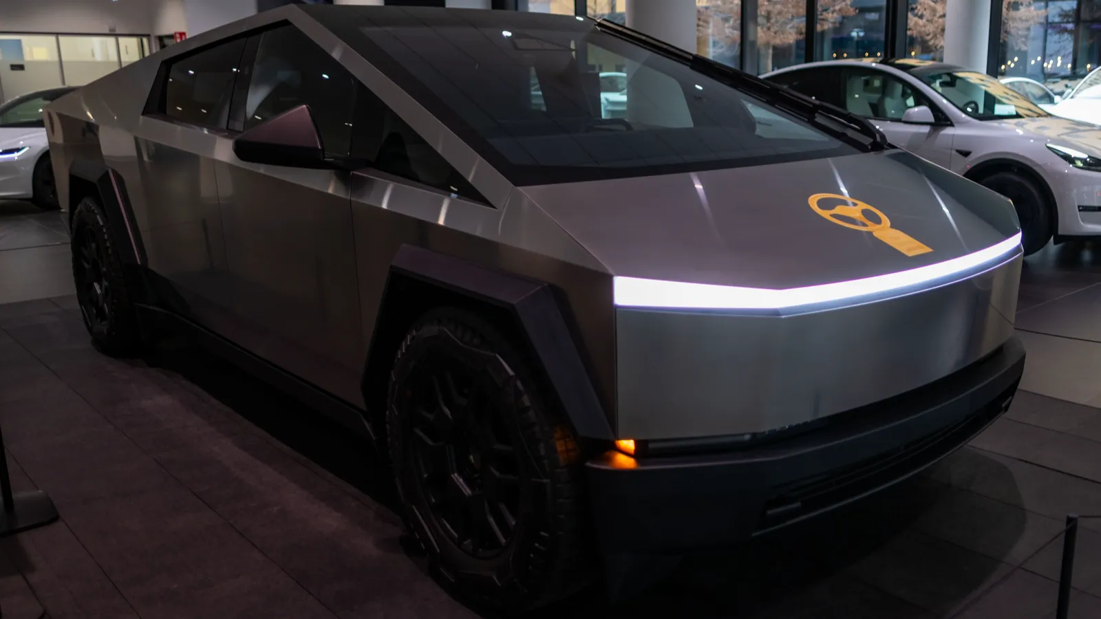 Tesla’s Foundation Series Cybertruck displayed at a store