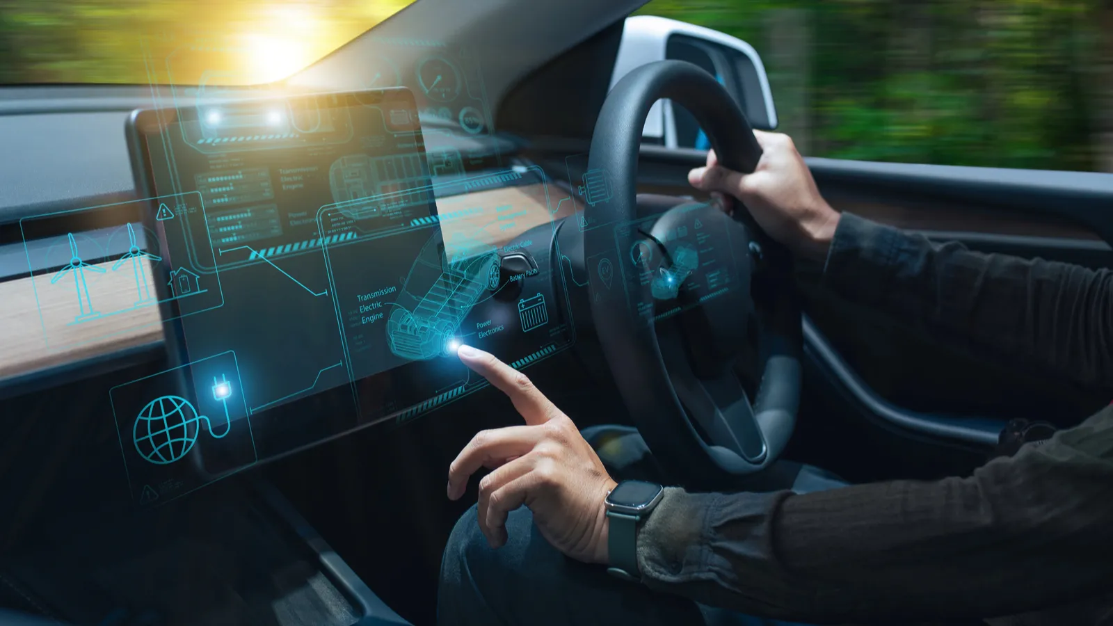 Man driving electric car