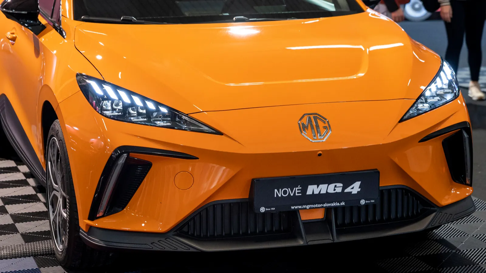 Orange MG4 EV on display