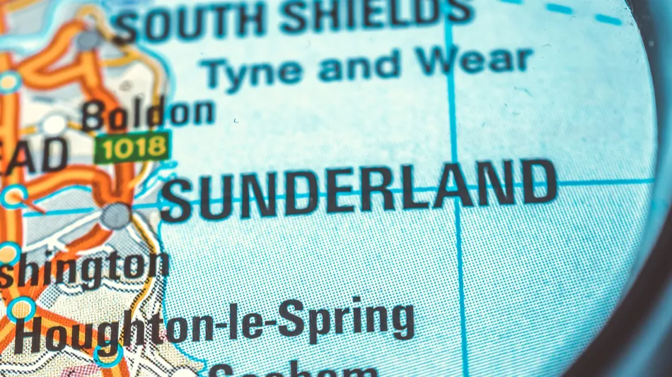 sunderland on a map of europe background