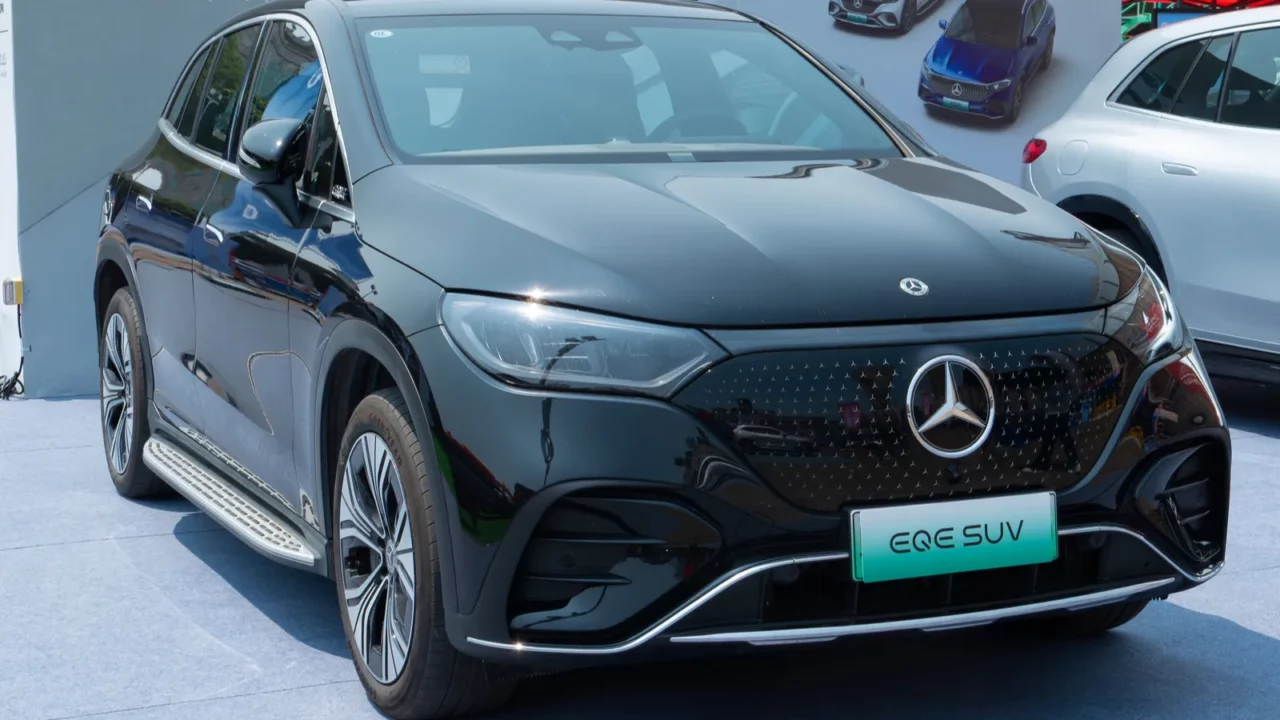 Mercedes EQE SUV on display.