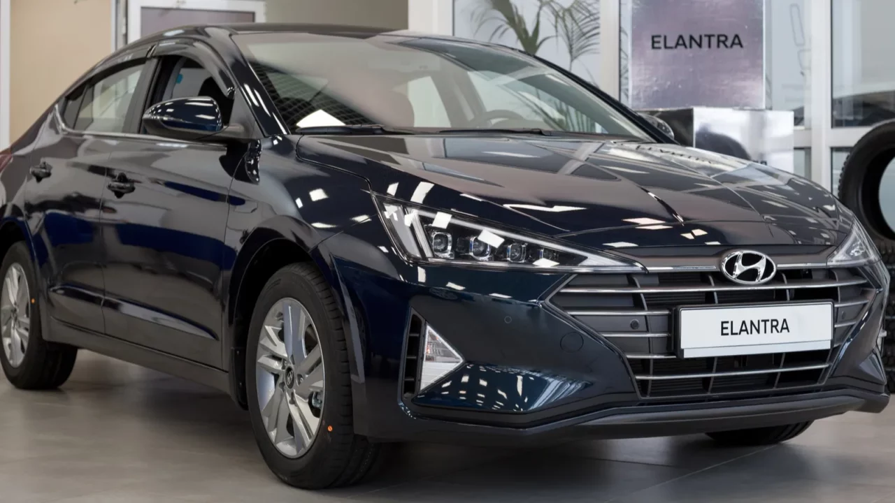 Shot of Hyundai Elantra at display.