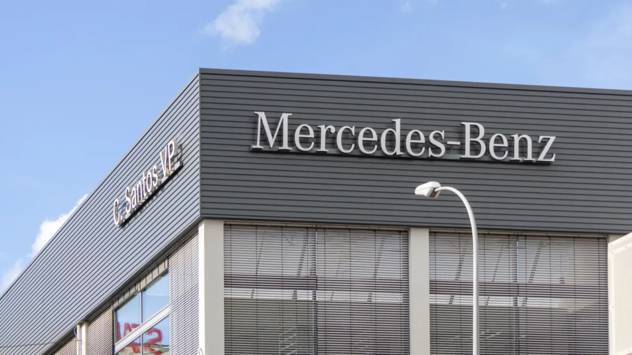 Mercedes benz dealership building in alfragide portugal displaying prominent signage