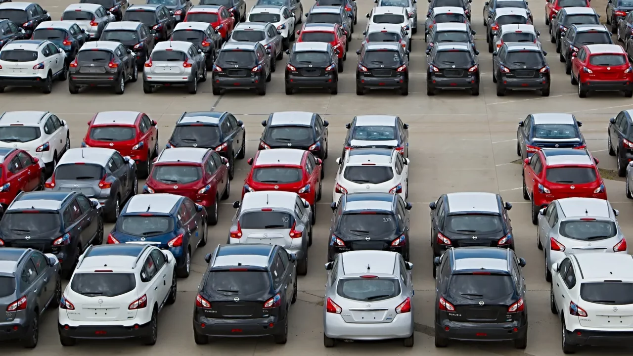 Shot of many cars being imported